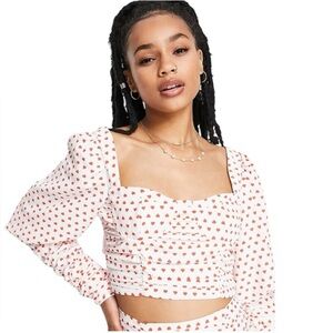 ASOS Collective the Label Bow Back Crop Top in Ditsy Red Hearts Print Size 2